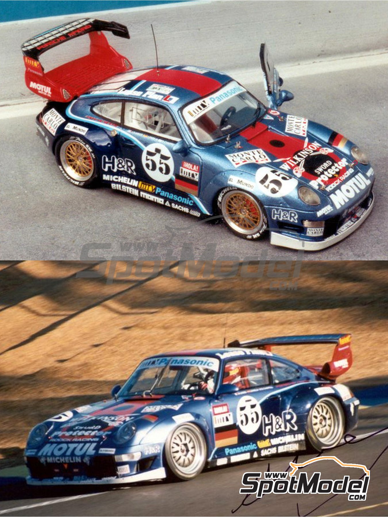 Porsche 911 GT2 Evo sponsored by Rooc Racing Wilkinson Sword - 24 Hours Le  Mans 1996. Car scale model kit in 1/43 scale manufactured by Renaissance Mo